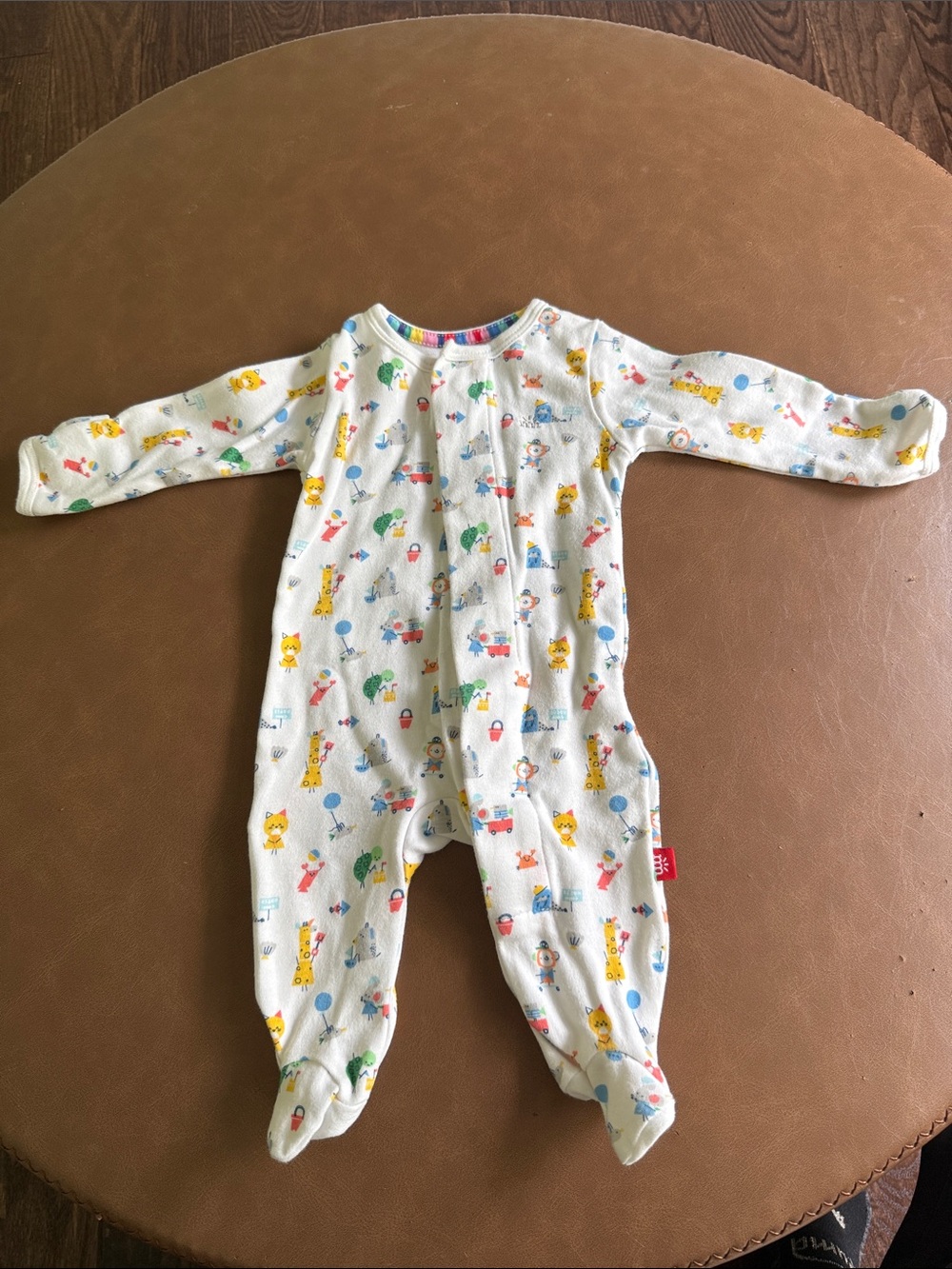 Magnetic Me White Footed One-Piece with Multicolor Animal Print